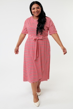 Womens red and white dolman sleeve wrap skirt modest dress